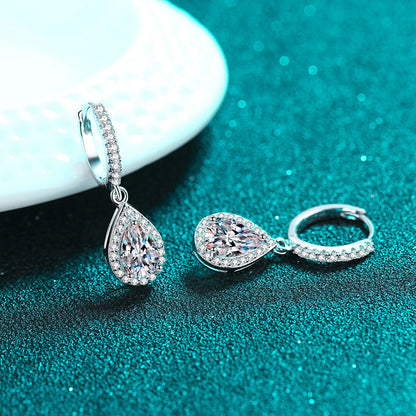 S925 Sterling Silver Teardrop Moissanite Earrings Plated with Pt950 Gold - Unique Dangle Earrings for Women