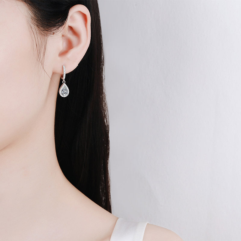 S925 Sterling Silver Teardrop Moissanite Earrings Plated with Pt950 Gold - Unique Dangle Earrings for Women