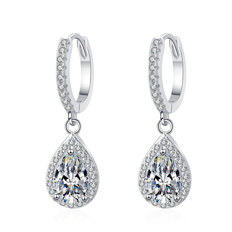S925 Sterling Silver Teardrop Moissanite Earrings Plated with Pt950 Gold - Unique Dangle Earrings for Women