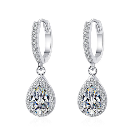 S925 Sterling Silver Teardrop Moissanite Earrings Plated with Pt950 Gold - Unique Dangle Earrings for Women