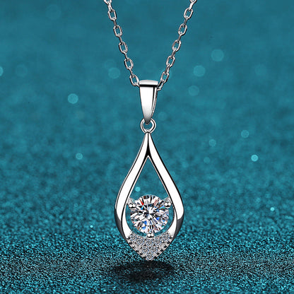 S925 Sterling Silver Teardrop Pendant Necklace - 0.5CT Moissanite Three-Prong Collarbone Chain