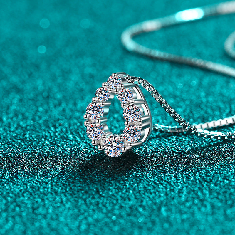 S925 Sterling Silver Teardrop Pendant Necklace - 0.62CT Moissanite Full Pavé Luxury Chain