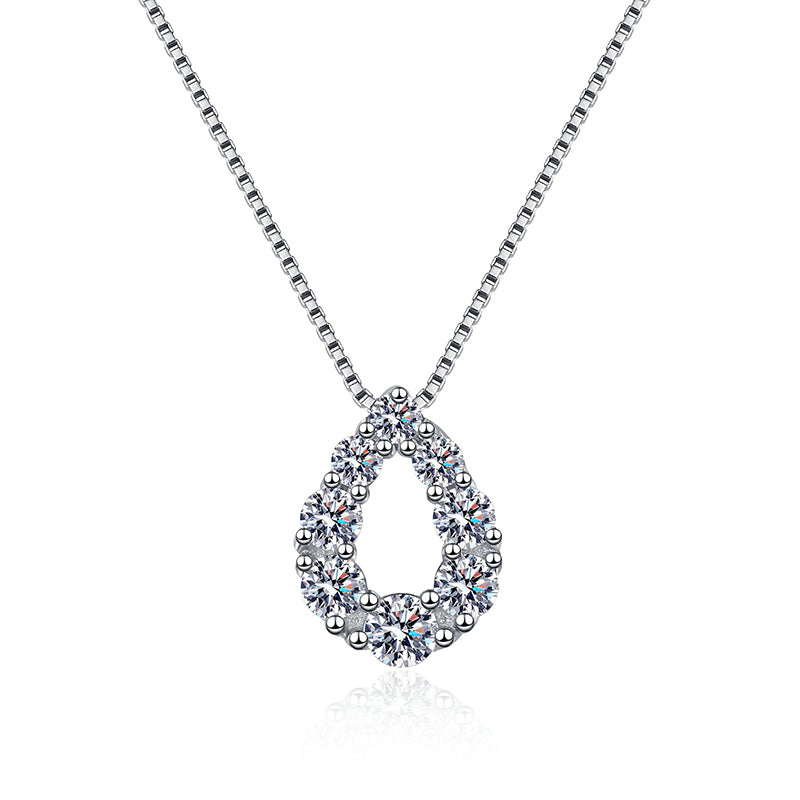 S925 Sterling Silver Teardrop Pendant Necklace - 0.62CT Moissanite Full Pavé Luxury Chain