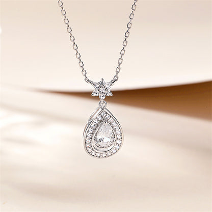 S925 Sterling Silver Teardrop Pendant Necklace - Elegant Pear-Shaped Zirconia Collarbone Chain