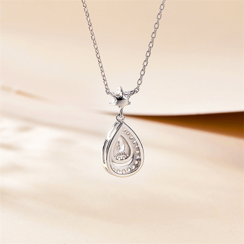 S925 Sterling Silver Teardrop Pendant Necklace - Elegant Pear-Shaped Zirconia Collarbone Chain