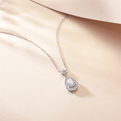 S925 Sterling Silver Teardrop Pendant Necklace - Elegant Pear-Shaped Zirconia Collarbone Chain