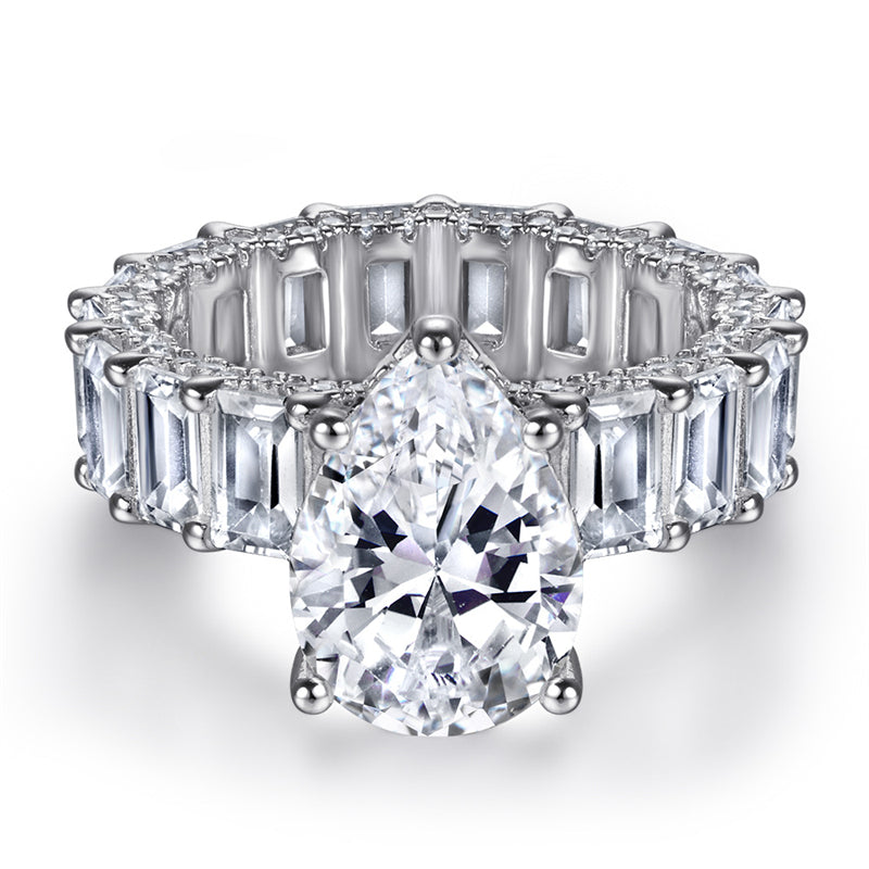 S925 Sterling Silver Teardrop Ring – Vintage-Inspired Full Pave CZ Jewelry