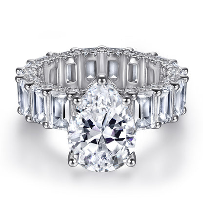 S925 Sterling Silver Teardrop Ring – Vintage-Inspired Full Pave CZ Jewelry