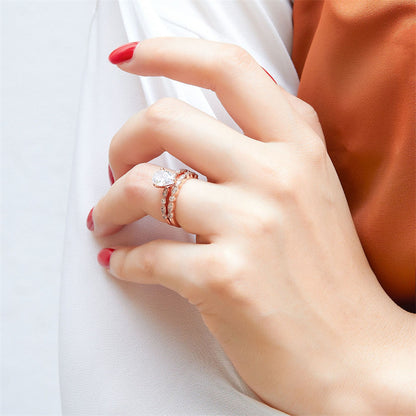 S925 Sterling Silver Teardrop Wedding Ring Set - Elegant Stackable Bridal Jewelry