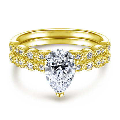 S925 Sterling Silver Teardrop Wedding Ring Set - Elegant Stackable Bridal Jewelry