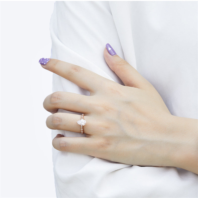 S925 Sterling Silver Teardrop Zirconia Ring - Elegant Minimalist Jewelry for Women
