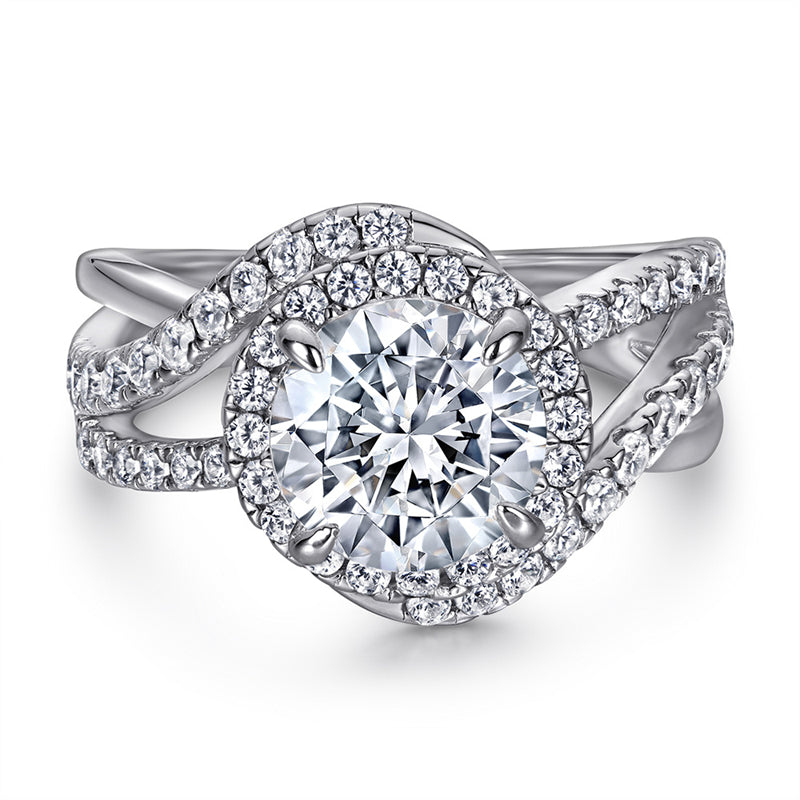 S925 Sterling Silver Twisted Band Ring - Elegant Pavé Zirconia Jewelry for Women