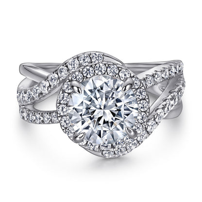 S925 Sterling Silver Twisted Band Ring - Elegant Pavé Zirconia Jewelry for Women