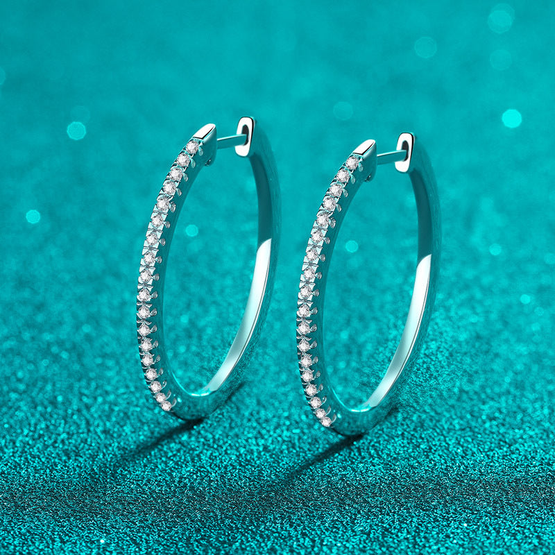 S925 Sterling Silver U-Shaped Hoop Earrings - 0.54ct Moissanite Plated with Pt950 Gold