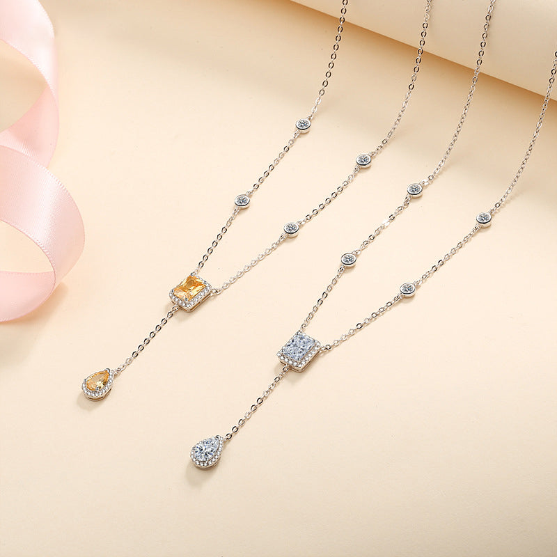 S925 Sterling Silver Unique Cut Moissanite Necklace - 3CT White/Yellow Simulated Diamond Chain