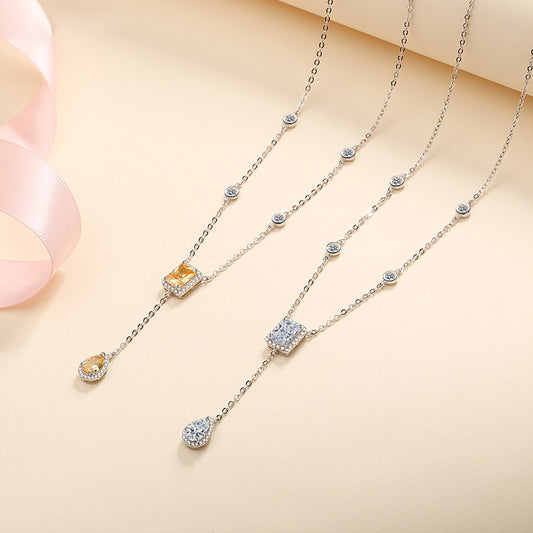 S925 Sterling Silver Unique Cut Moissanite Necklace - 3CT White/Yellow Simulated Diamond Chain