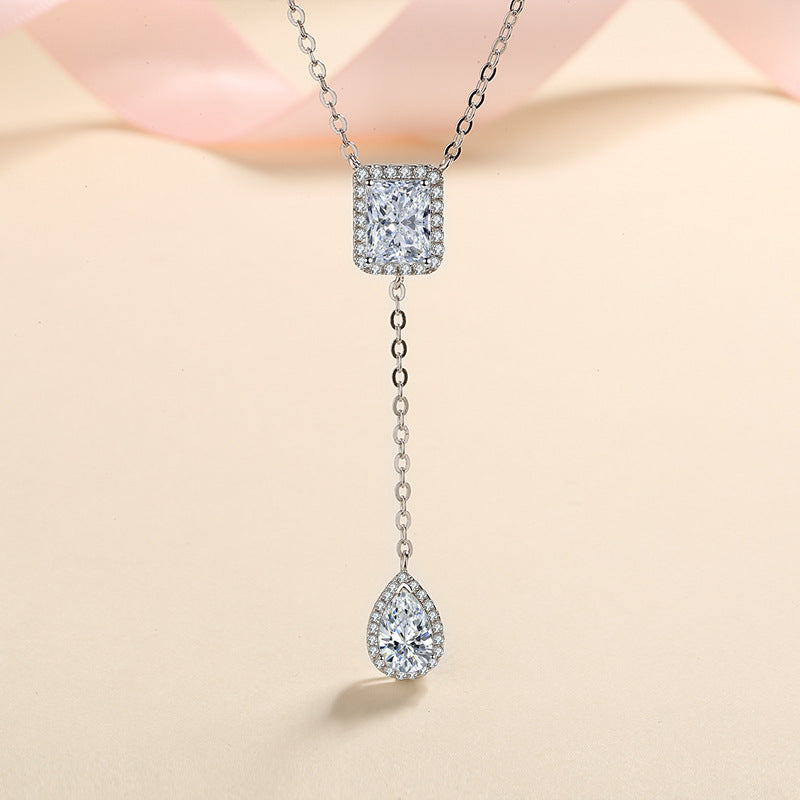 S925 Sterling Silver Unique Cut Moissanite Necklace - 3CT White/Yellow Simulated Diamond Chain
