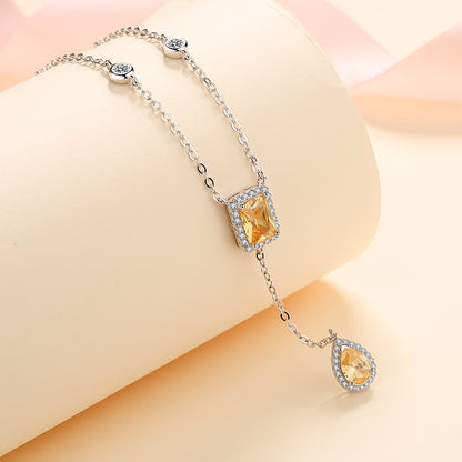 S925 Sterling Silver Unique Cut Moissanite Necklace - 3CT White/Yellow Simulated Diamond Chain