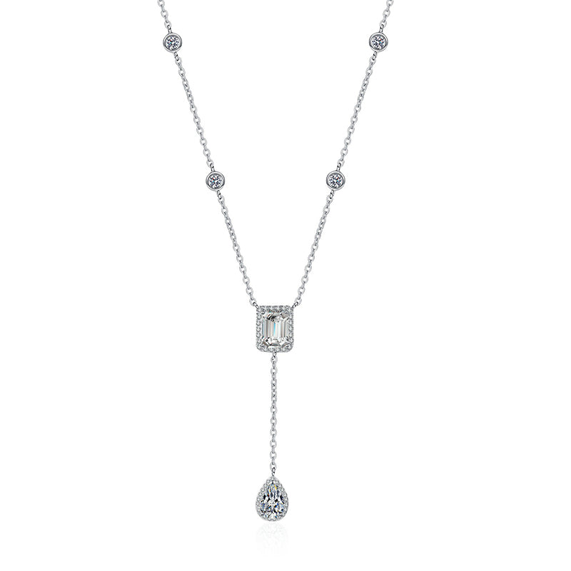 S925 Sterling Silver Unique Cut Moissanite Necklace - 3CT White/Yellow Simulated Diamond Chain
