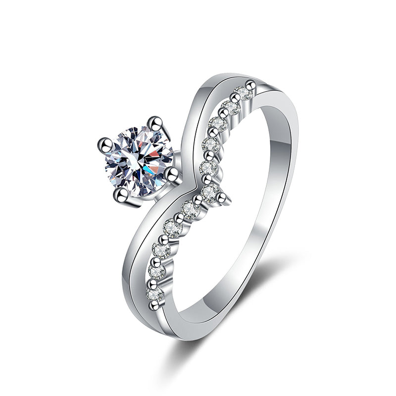 S925 Sterling Silver V-Shaped Micro-Pave Ring | 0.5ct Moissanite Crown Setting with Duck Motif