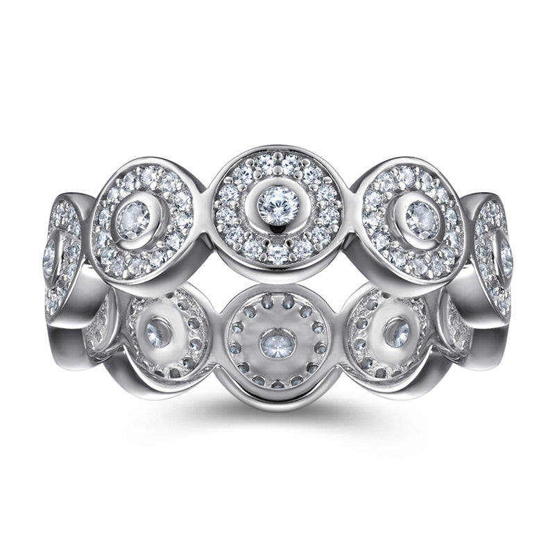 S925 Sterling Silver Vintage Full Pavé Ring - Elegant Geometric Halo Ring for Women