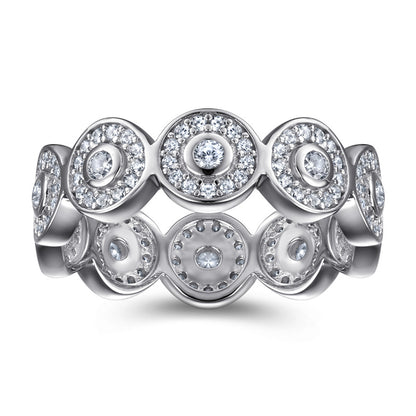 S925 Sterling Silver Vintage Full Pavé Ring - Elegant Geometric Halo Ring for Women