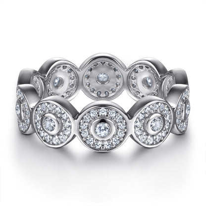 S925 Sterling Silver Vintage Full Pavé Ring - Elegant Geometric Halo Ring for Women