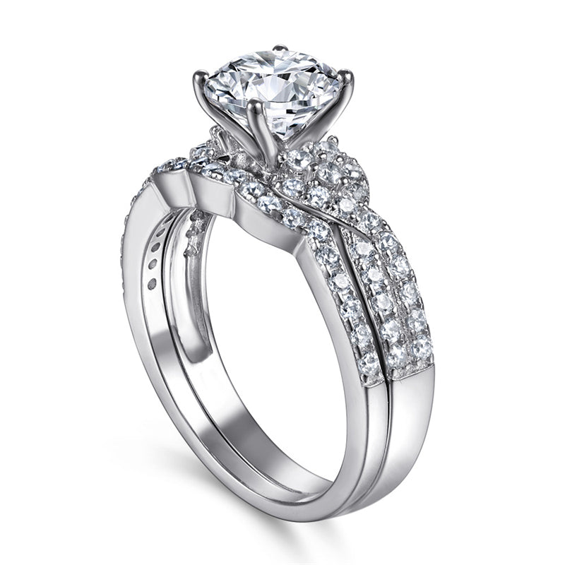 S925 Sterling Silver Vintage Wedding Ring Set - European-Inspired Bridal Jewelry