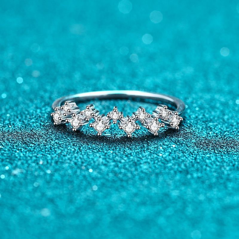 S925 Sterling Silver Wave Design Ring with 0.41ct Moissanite Pavé & Fruit Motifs