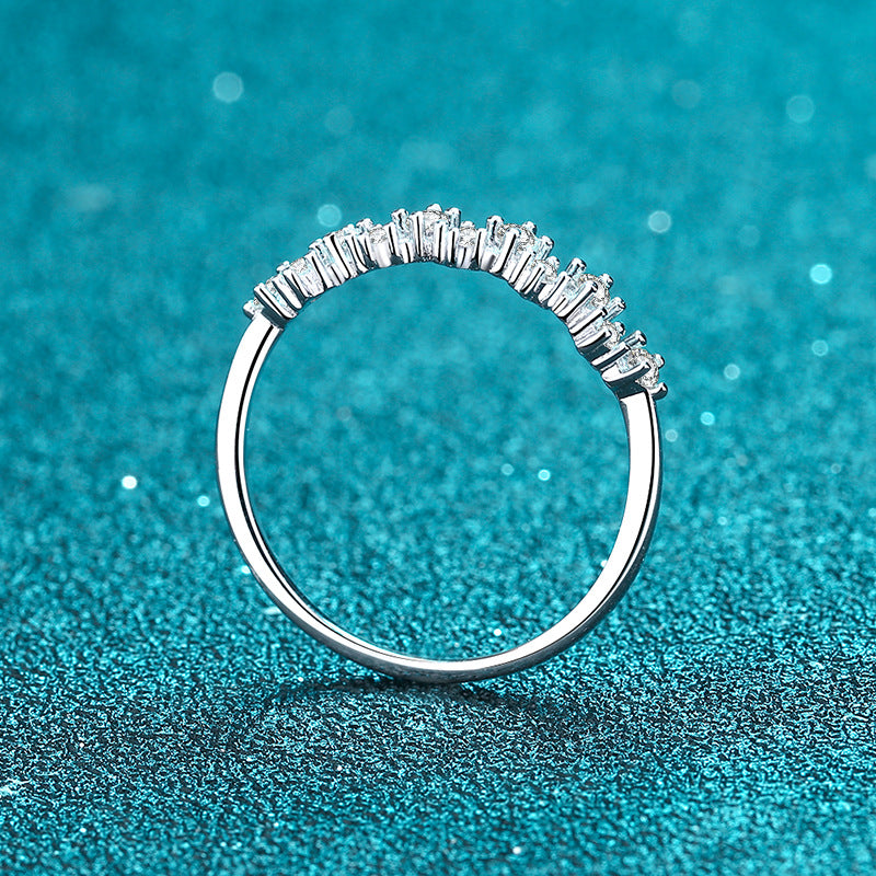 S925 Sterling Silver Wave Design Ring with 0.41ct Moissanite Pavé & Fruit Motifs