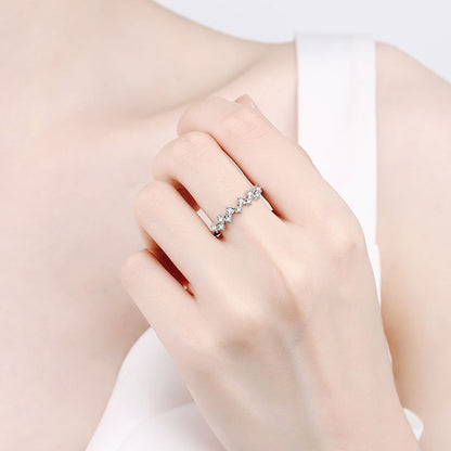 S925 Sterling Silver Wave Design Ring with 0.41ct Moissanite Pavé & Fruit Motifs