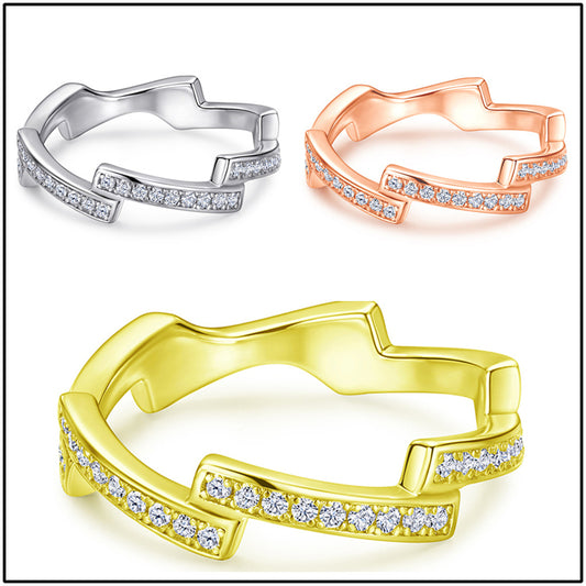 S925 Sterling Silver Wave Ring - 18K Gold Plated Minimalist Jewelry for Women