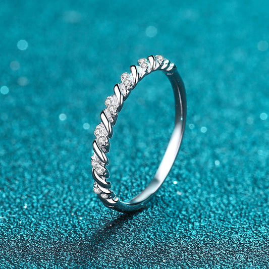 S925 Sterling Silver Wave Stacking Ring with 5.6-Point Moissanites | Cherry Motif Good Luck Ring