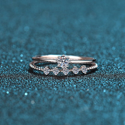 PT950 Plated S925 Sterling Silver Crown Ring with 10-Point Moissanite | Floral Camellia and Red Bean Design