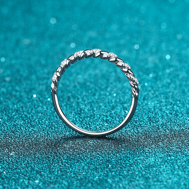 S925 Sterling Silver Wave Stacking Ring with 5.6-Point Moissanites | Cherry Motif Good Luck Ring