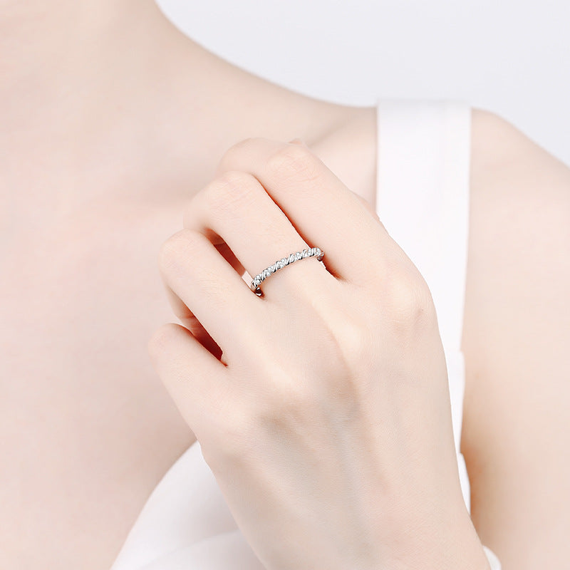 S925 Sterling Silver Wave Stacking Ring with 5.6-Point Moissanites | Cherry Motif Good Luck Ring