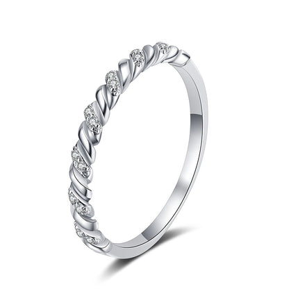 S925 Sterling Silver Wave Stacking Ring with 5.6-Point Moissanites | Cherry Motif Good Luck Ring