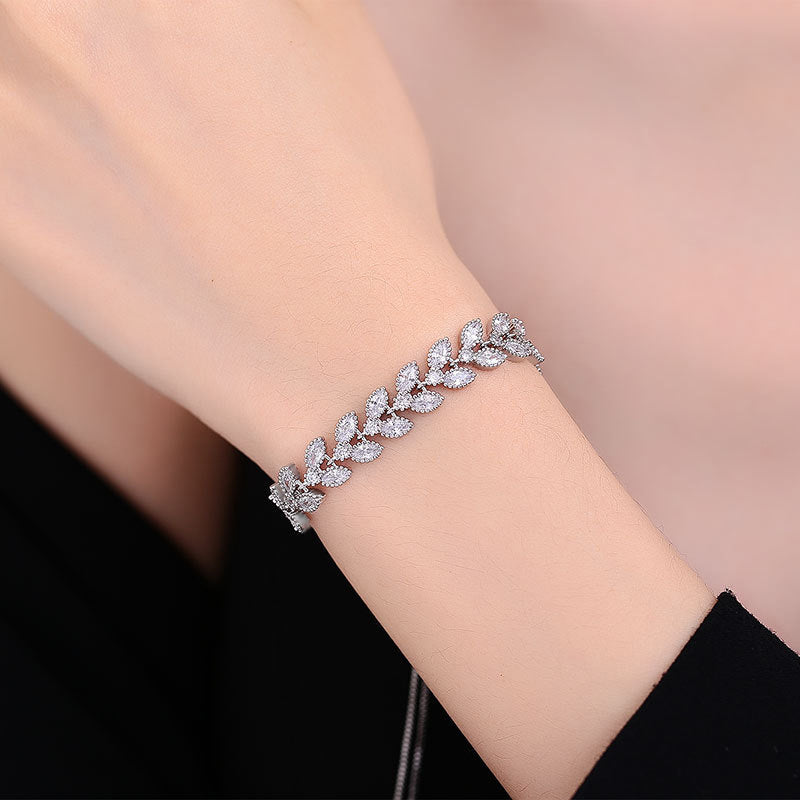 S925 Sterling Silver Wheat Ear Bracelet with Moissanite Light Luxury Business Gift Jewelry Rhodium Plated