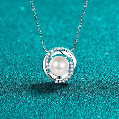 S925 Sterling Silver Whirlwind Pendant Necklace - 18-Point Moissanite & Pearl Elegant Layered Choker