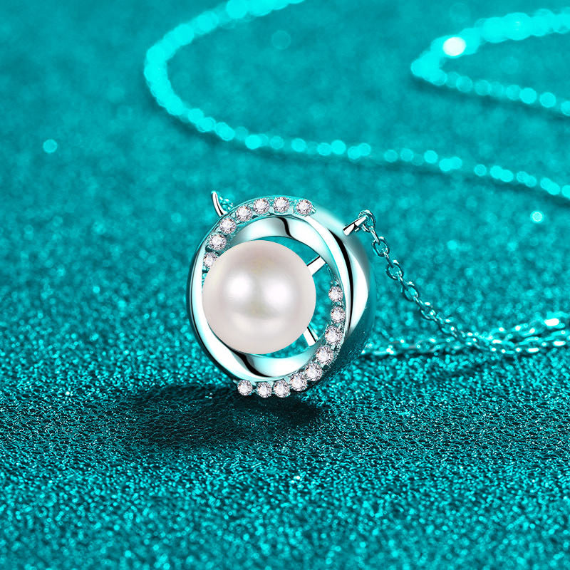 S925 Sterling Silver Whirlwind Pendant Necklace - 18-Point Moissanite & Pearl Elegant Layered Choker