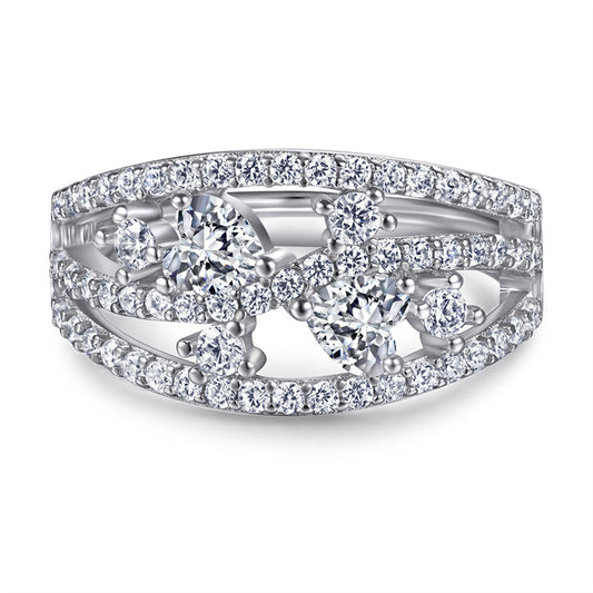 S925 Sterling Silver Wide Band Heart Ring – Bold CZ Statement Jewelry