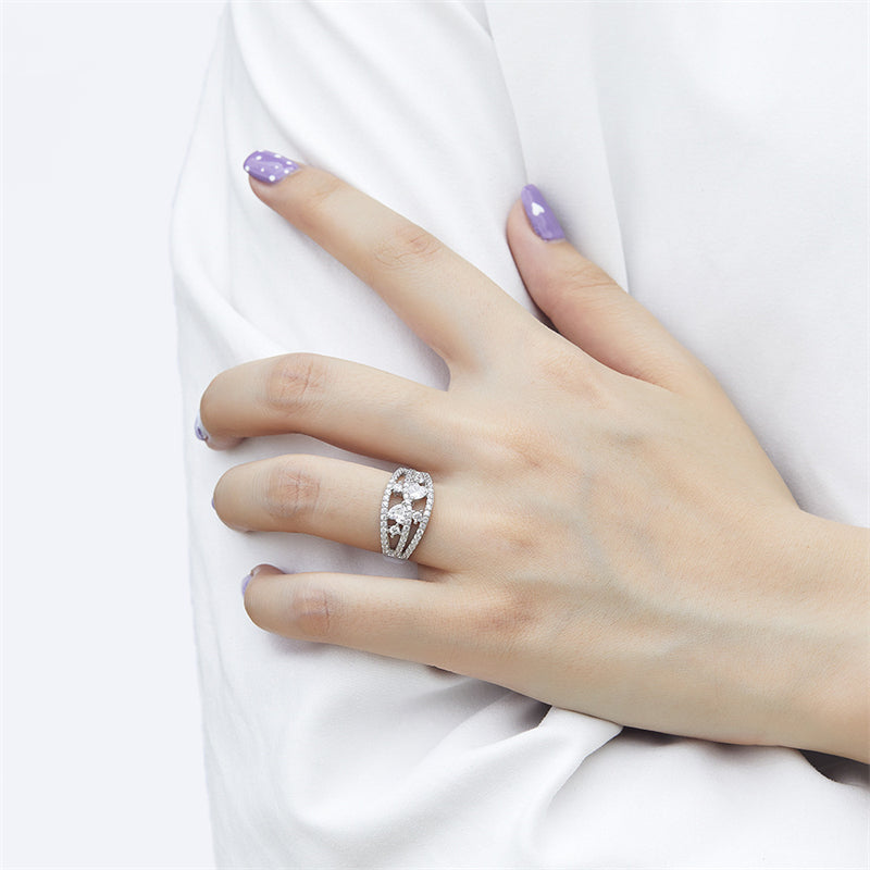 S925 Sterling Silver Wide Band Heart Ring – Bold CZ Statement Jewelry