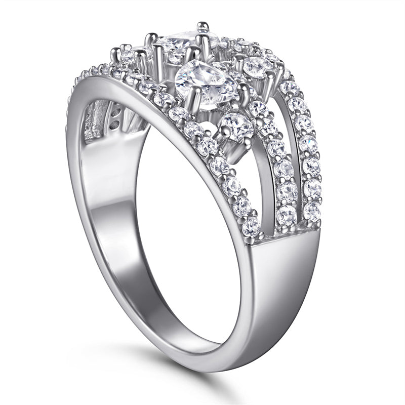 S925 Sterling Silver Wide Band Heart Ring – Bold CZ Statement Jewelry