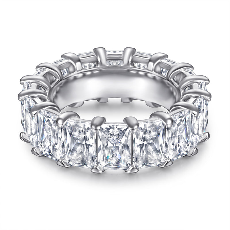 S925 Sterling Silver Wide Band Pavé Ring - 0.5ct Square-Cut Zirconia Statement Jewelry