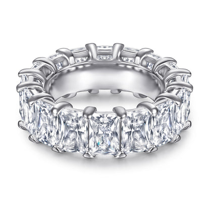 S925 Sterling Silver Wide Band Pavé Ring - 0.5ct Square-Cut Zirconia Statement Jewelry