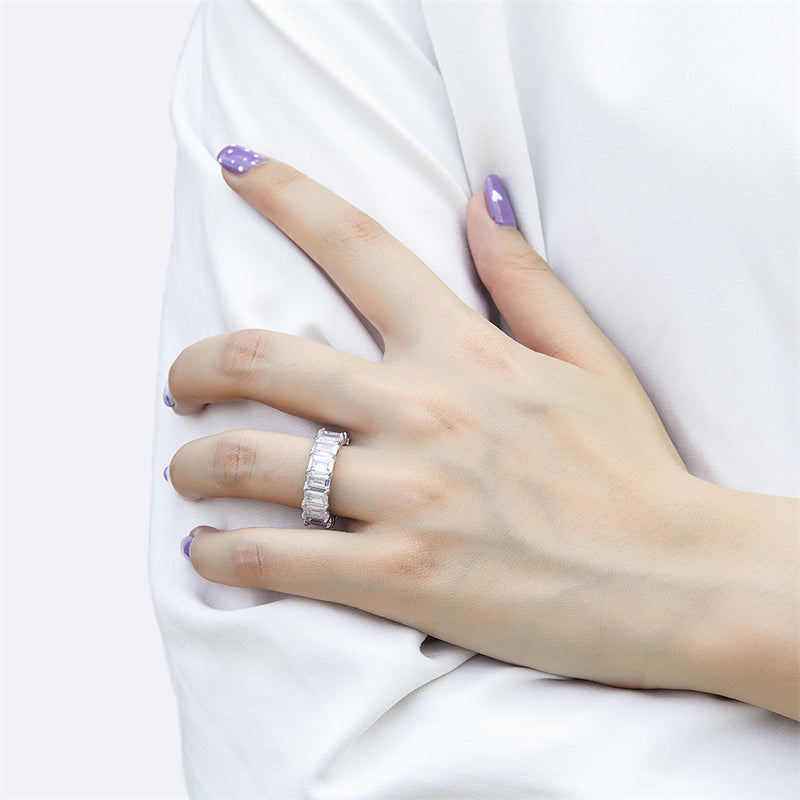 S925 Sterling Silver Wide Band Pavé Ring - 0.5ct Square-Cut Zirconia Statement Jewelry