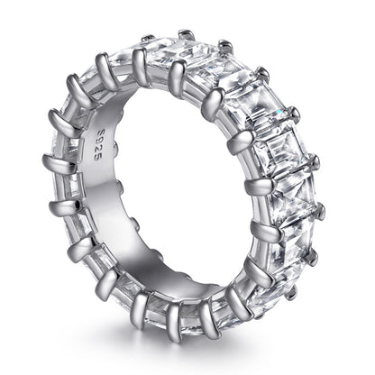 S925 Sterling Silver Wide Band Pavé Ring - 0.5ct Square-Cut Zirconia Statement Jewelry
