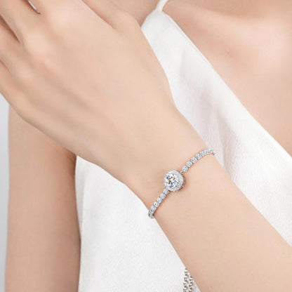 S925 Sterling Silver Women's Geometric Bracelet with 1ct Moissanite Light Luxury Travel Jewelry Rhodium Plated