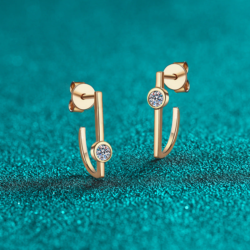 S925 Sterling Silver Women's Minimalist Earrings – Champagne Gold Plated with 0.2CT Moissanite