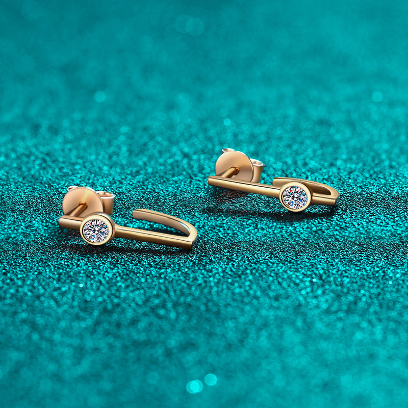 S925 Sterling Silver Women's Minimalist Earrings – Champagne Gold Plated with 0.2CT Moissanite